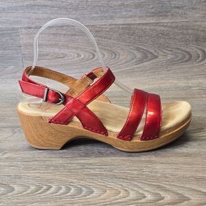 Dansko Red Leather Heeled Sandals